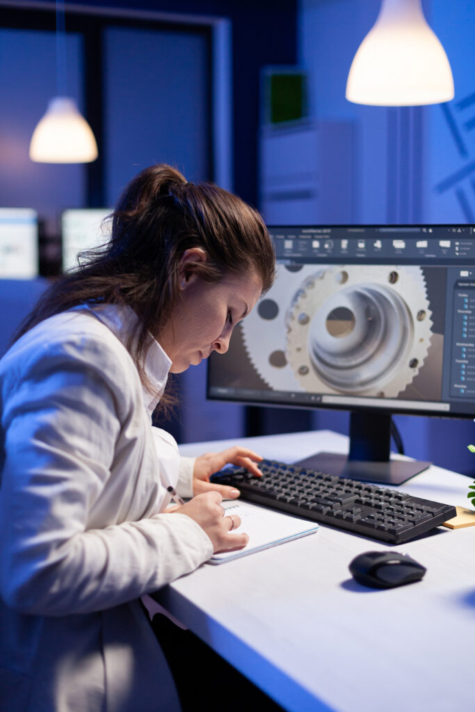 Woman engineer architect working in modern cad program